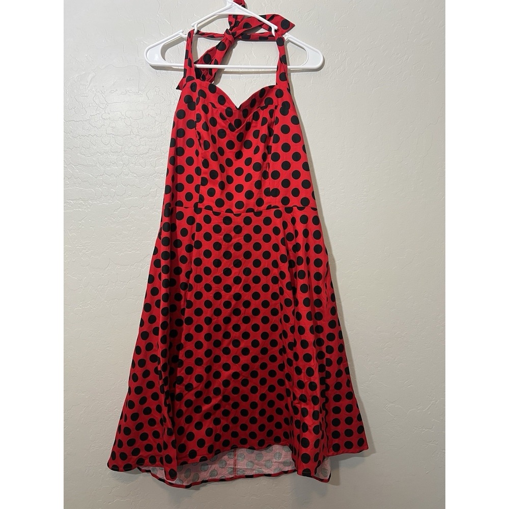 Topdress Halter Rockabilly Swing Miraculous Red Black Polka Dot Dress 2XL Picnic